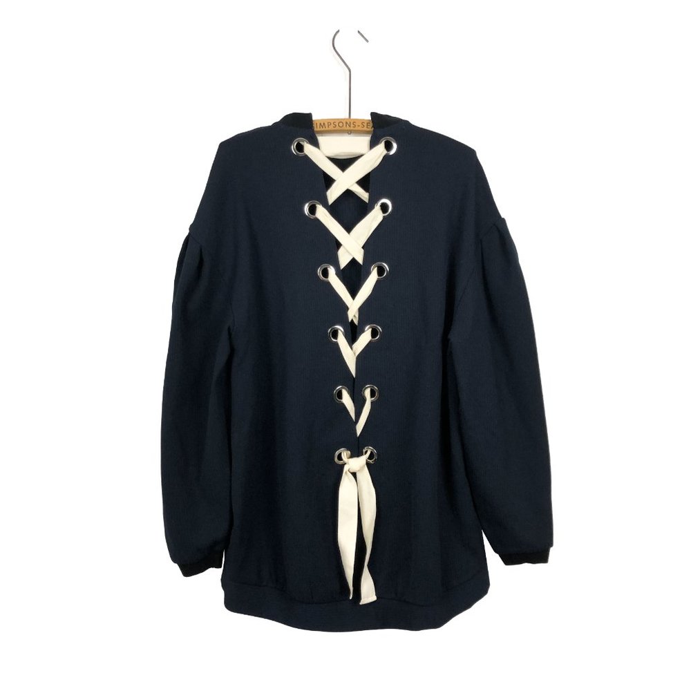 Zara Navy Blue Sweater with Cream Lace-Up Back